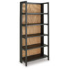 Bookcase, 70 Inch, 5 Wood Storage Shelves, Black and Brown Solid Wood