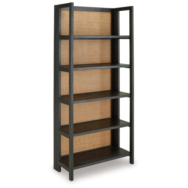 Bookcase, 70 Inch, 5 Wood Storage Shelves, Black and Brown Solid Wood
