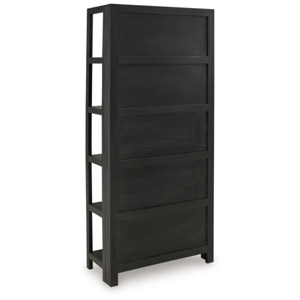 Bookcase, 70 Inch, 5 Wood Storage Shelves, Black and Brown Solid Wood
