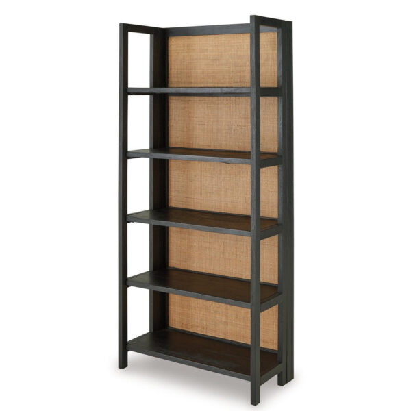 Bookcase, 70 Inch, 5 Wood Storage Shelves, Black and Brown Solid Wood