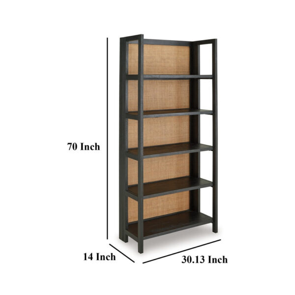 Bookcase, 70 Inch, 5 Wood Storage Shelves, Black and Brown Solid Wood