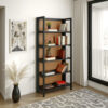 Bookcase, 70 Inch, 5 Wood Storage Shelves, Black and Brown Solid Wood
