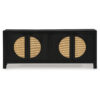Sideboard Cabinet Console, 4 Doors Woven Cane, 70 Inch Black and Brown