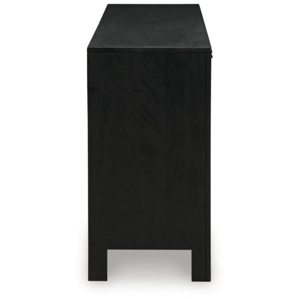 Sideboard Cabinet Console, 4 Doors Woven Cane, 70 Inch Black and Brown