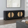Sideboard Cabinet Console, 4 Doors Woven Cane, 70 Inch Black and Brown