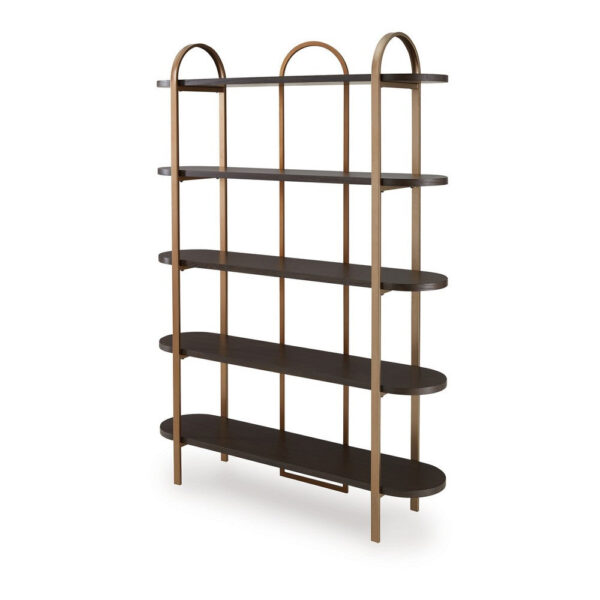 72 Inch Bookcase with 5 Ash Wood Storage Shelves, Retro Gold Frame