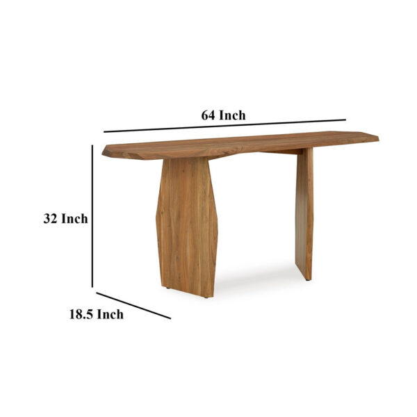 Console Sofa Table, Acacia Wood Irregular Tabletop, Brown 64 Inch