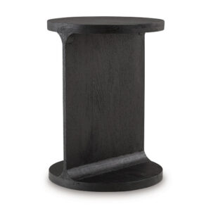 Accent Table, I Shaped Mango Wood Body, Sandblasted Black 16 Inch