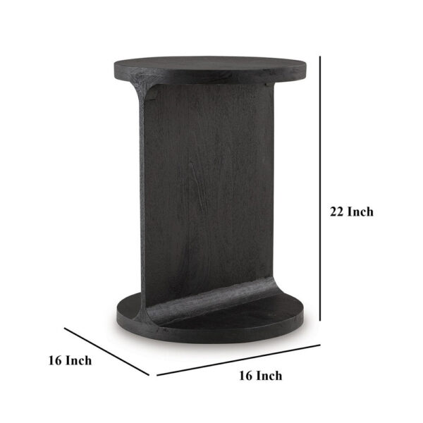 Accent Table, I Shaped Mango Wood Body, Sandblasted Black 16 Inch