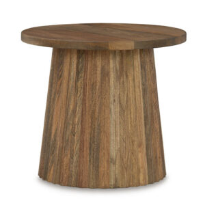 Ceil Accent Table, Round Fluted Walnut Brown Solid Wood Base, 20 Inch