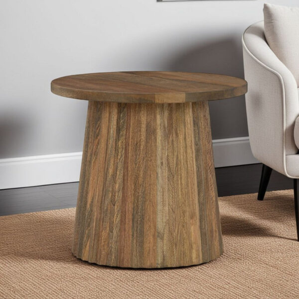 150220266992150fb7ccc.jpeg Ceil Accent Table, Round Fluted Walnut Brown Solid Wood Base, 20 Inch