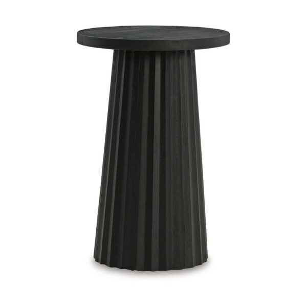 Ceil Accent Table, Round Fluted Classic Black Solid Wood Base, 14 Inch