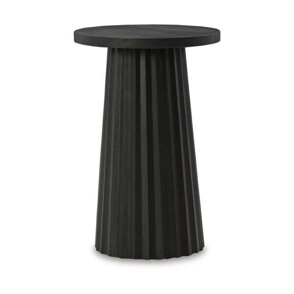 Ceil Accent Table, Round Fluted Classic Black Solid Wood Base, 14 Inch