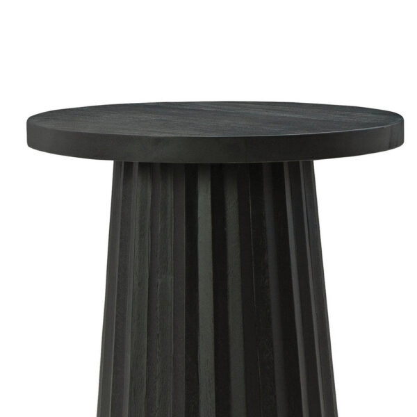 Ceil Accent Table, Round Fluted Classic Black Solid Wood Base, 14 Inch