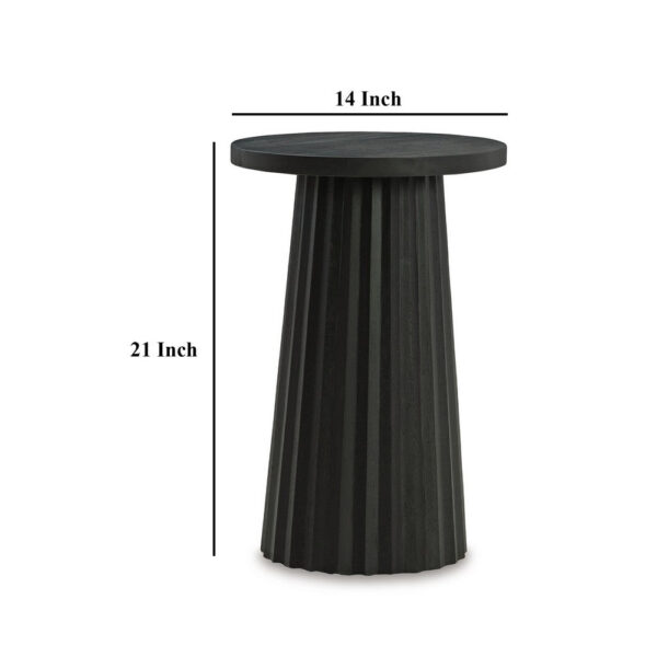 Ceil Accent Table, Round Fluted Classic Black Solid Wood Base, 14 Inch