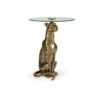 Accent Table, Gold Cast Metal Leopard Design, 18 Inch Glass Round Top