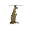 Accent Table, Gold Cast Metal Leopard Design, 18 Inch Glass Round Top