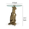 Accent Table, Gold Cast Metal Leopard Design, 18 Inch Glass Round Top
