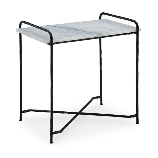 150220266992155104804.jpeg Accent Table, 22 Inch White Marble Top, Industrial Black Metal Legs