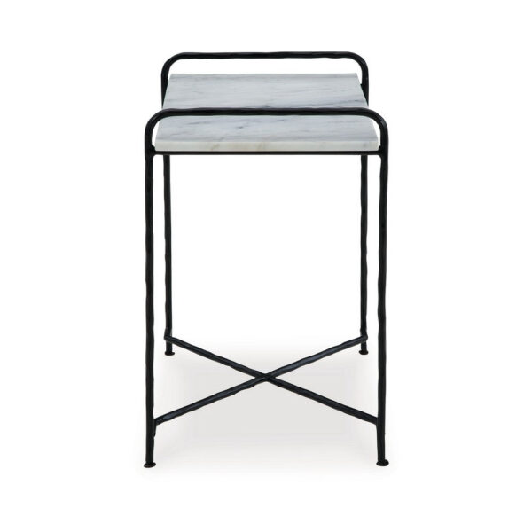 15022026699215571766c.jpeg Accent Table, 22 Inch White Marble Top, Industrial Black Metal Legs
