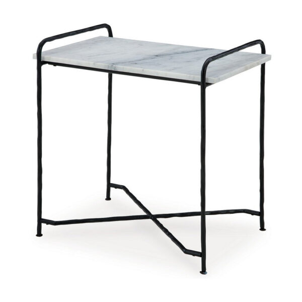 1502202669921559c2b91.jpeg Accent Table, 22 Inch White Marble Top, Industrial Black Metal Legs