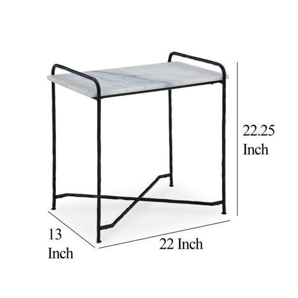 150220266992155c88062.jpeg Accent Table, 22 Inch White Marble Top, Industrial Black Metal Legs