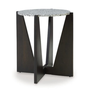 Accent Table, Round Terrazzo Tabletop, 25 Inch, Dark Brown Mango Wood