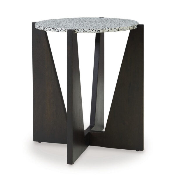 Accent Table, Round Terrazzo Tabletop, 25 Inch, Dark Brown Mango Wood