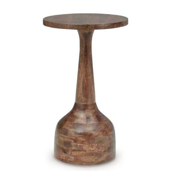 15022026699215910689f.jpeg Accent Table, Solid Wood Turned Design, 14 Inch, Medium Brown Finish