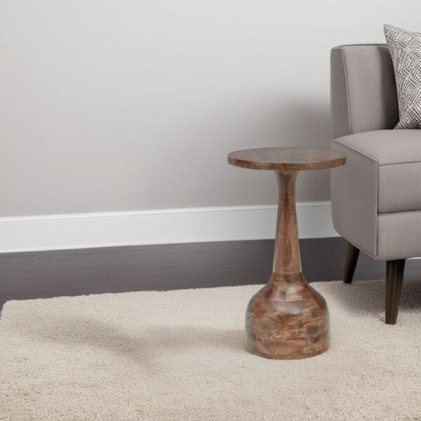 150220266992159cd1041.jpeg Accent Table, Solid Wood Turned Design, 14 Inch, Medium Brown Finish