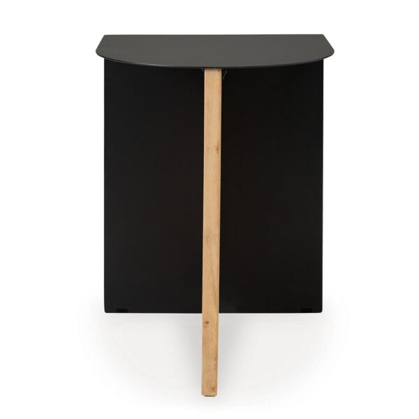 Modern Table, Metal Frame w Solid Wood Base, 16 Inch, Black and Brown