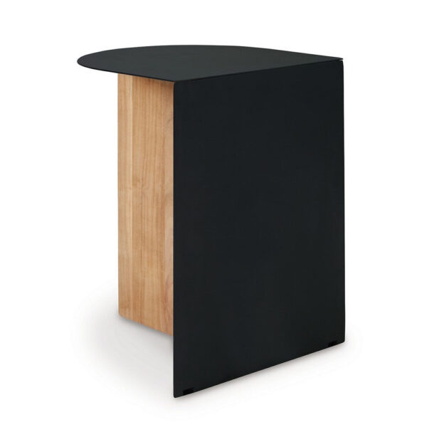 Modern Table, Metal Frame w Solid Wood Base, 16 Inch, Black and Brown