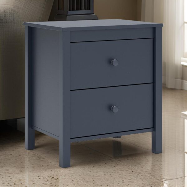 Cian Nightstand, 2 Drawers, Navy Blue Wood, Knob Handles, 24 Inch