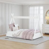 Kally Full Size Floor Bed, Tent Style Design, Matte White Wood