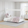 Kally Full Size Floor Bed, Tent Style Design, Matte White Wood