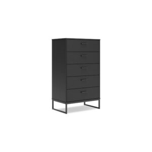 Alli Tall Dresser Chest, 5 Drawers, Matte Black, Metal Base, 51 Inch