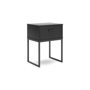 Alli Nightstand, 1 Drawer, Matte Black Wood, Metal Base, 26 Inch