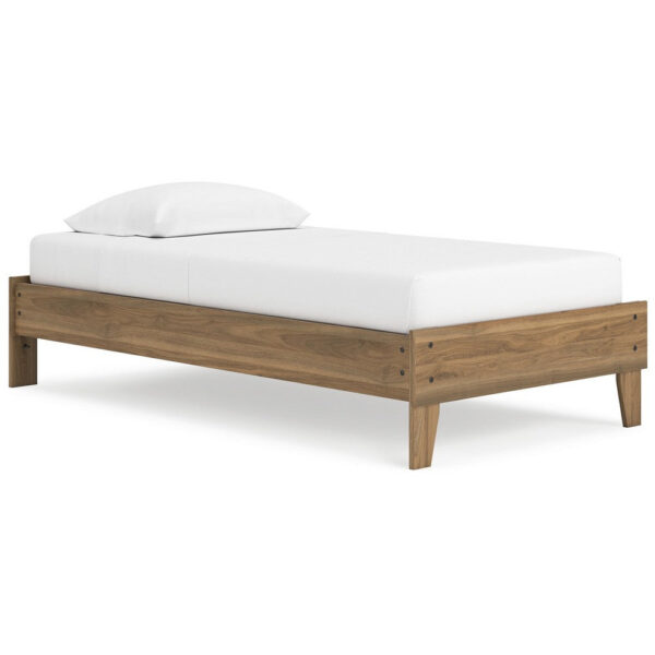 Deana Twin Platform Bed, Honey Brown Wood, Low Profile Tapered Legs