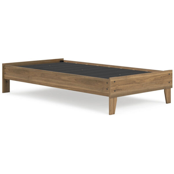 Deana Twin Platform Bed, Honey Brown Wood, Low Profile Tapered Legs