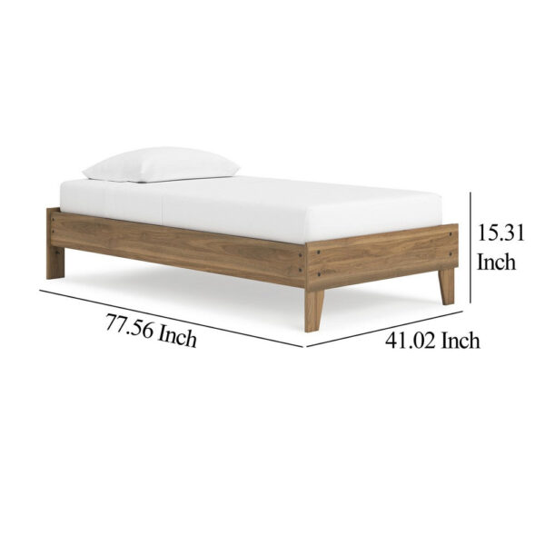 Deana Twin Platform Bed, Honey Brown Wood, Low Profile Tapered Legs
