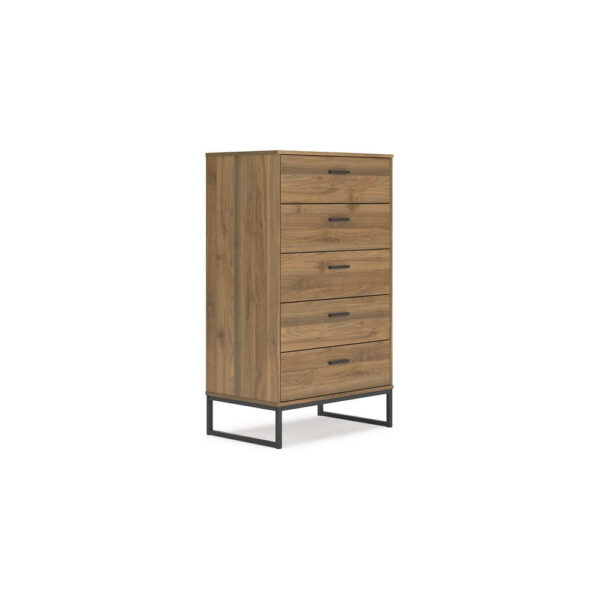 150220266992165253f90.jpeg Deana Tall Dresser Chest, 5 Drawers, Brown Wood, Black Metal, 51 Inch