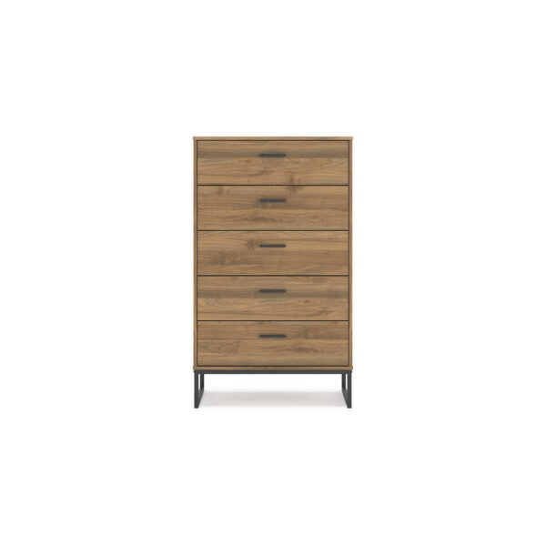 1502202669921654dbfbb.jpeg Deana Tall Dresser Chest, 5 Drawers, Brown Wood, Black Metal, 51 Inch