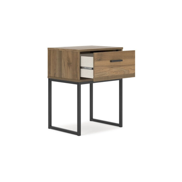 Deana Nightstand, 1 Drawer, Honey Brown Wood, Black Metal, 26 Inch