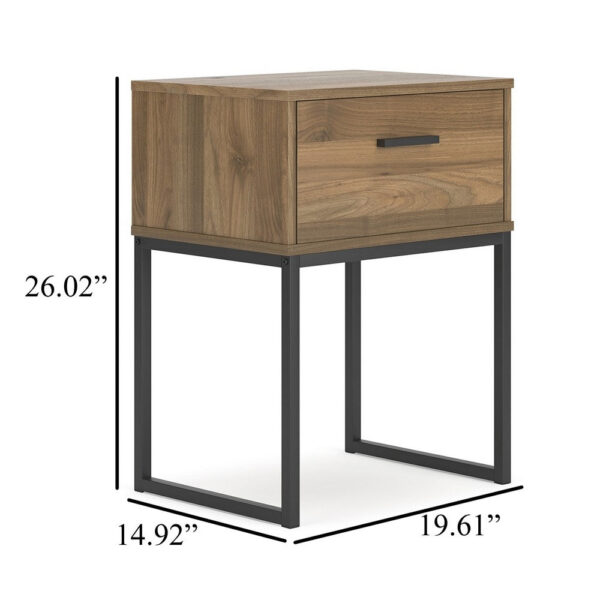 Deana Nightstand, 1 Drawer, Honey Brown Wood, Black Metal, 26 Inch