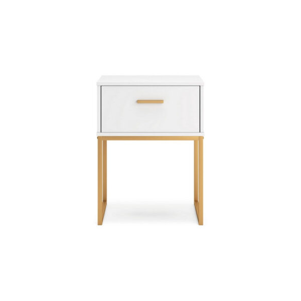 150220266992167a772ac.jpeg Alli Nightstand, 1 Drawer, Matte White Wood, Gold Metal Legs, 26 Inch