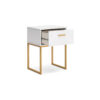 150220266992167c62925.jpeg Alli Nightstand, 1 Drawer, Matte White Wood, Gold Metal Legs, 26 Inch