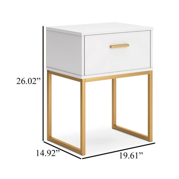 1502202669921681a016c.jpeg Alli Nightstand, 1 Drawer, Matte White Wood, Gold Metal Legs, 26 Inch