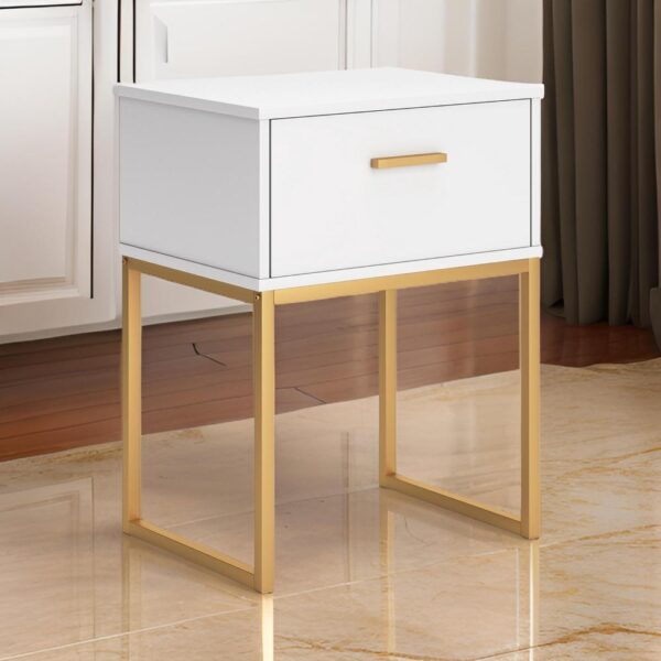 150220266992168412aa3.jpeg Alli Nightstand, 1 Drawer, Matte White Wood, Gold Metal Legs, 26 Inch