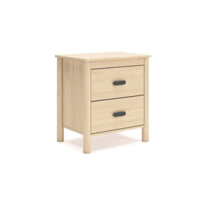 Abis Nightstand, 2 Drawers, Natural Brown Wood, Black Handles, 24 Inch