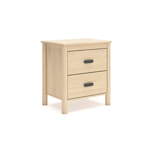 Abis Nightstand, 2 Drawers, Natural Brown Wood, Black Handles, 24 Inch